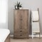 Rustic Grey Oak 2-Drawer Armoire Wardrobe Cabinet with Adjustable Shelves and Hanging Storage